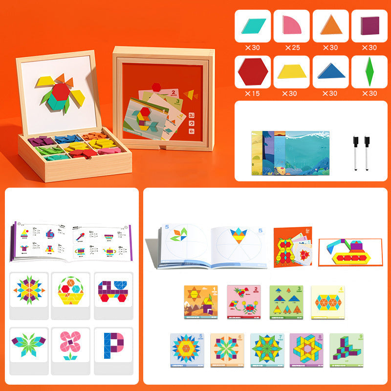 Wooden Magnetic Pattern Block Puzzle Set